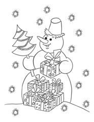 christmas card with snowman Christmas colouring Book 