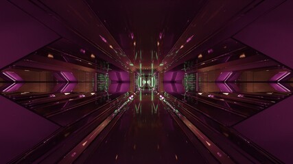 Fototapeta na wymiar 4K UHD 3D illustration of geometric corridor with symmetric illumination