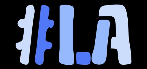 LA Hashtag. Isolate curves doodle letters. Blue colors. Hashtag #LA is abbreviation for the US American state Louisiana for social network, web resources, mobile apps.
