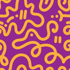 Seamless abstract pattern on purple background. Vector doodle image. Graphic linear wallpaper.
