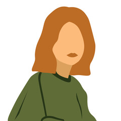 Illustration of a girl with short hair in a shirt; cute redhead girl looking at camera;