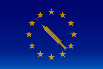 drapeau européen covid 19 seringue injection SARS COV2
