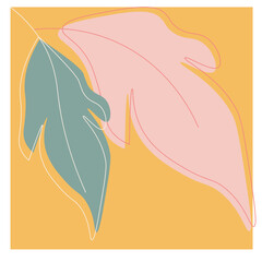 Minimalist abstract illustration with leaves on an orange background.