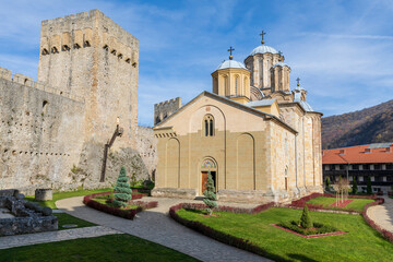 Fototapeta na wymiar Manasija Monastery also known as Resava. Medieval Serbian Orthodox monastery, church is dedicated to the Holy Trinity. Endowment of Despot Stefan Lazarevic. Serbia