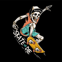 vintage skeleton playing skateboard © pen of god studio