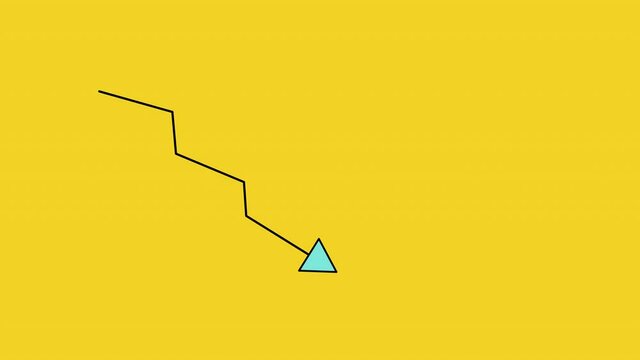 4k video of arrow going down in flat design style.