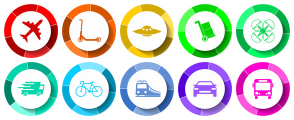 Transportation concept vector icon set, transport and vehicles design web buttons collection in eps 10