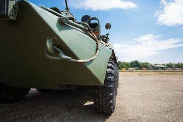Tanks and guns on the outskirts. reconstruction. American squrrel tank.