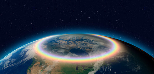 Rainbow surrounds the Earth - "Elements of this Image Furnished by NASA"