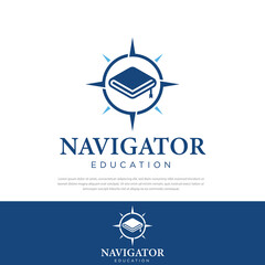 Navigator book compass design logo, template, symbol, icon vector illustration