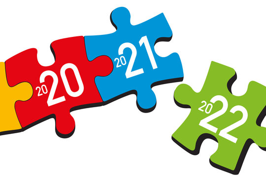 Carte de vœux sur le thème de l’association et du partenariat entre entreprises, avec deux pièces de puzzle qui s’emboîtent pour former 2022