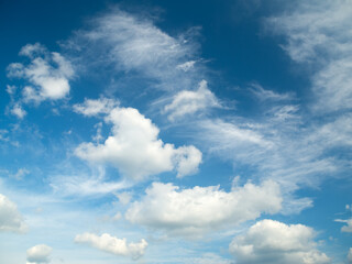 Blue sky background with fluffy clouds