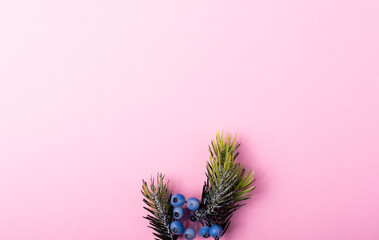 Winter Holiday themed background image on pink gradient. Christmas and New Year message on social media, email and cards. 