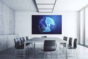 Graphic America map on tv display in a modern presentation room, global technology concept. 3D Rendering