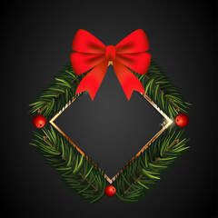 Christmas golden band with holiday decorations and frame for text