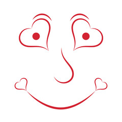 Love face with red hearts vector illustration. Love character illustration with red hearts to use in valentines day projects, love invitation, wedding card, calligraphic decorations.
