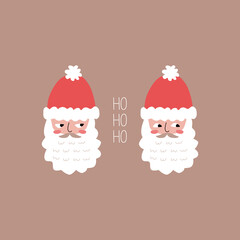 Cute Santa Claus in red hat with funny eyes hand drawn vector illustration. Adorable Christmas character. HO HO HO New Year greeting card.