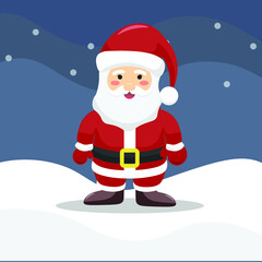 Santa claus standing character surrounded by snow vector