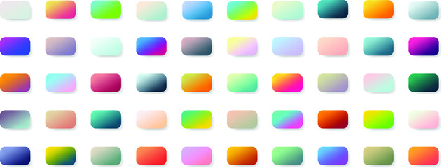 Set of colorful trendy flat meshed gradient color template. Collection palette of gradient style color swatches for web design. Trendy colors rectangular palettes of new season.