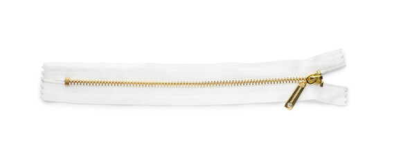Golden zipper isolated on white, top view © New Africa