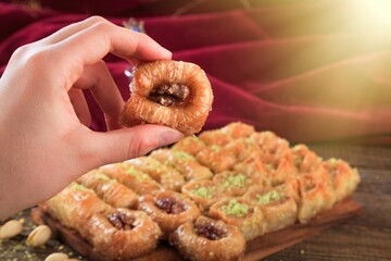 Collection traditional eastern delicious desserts.  Ramadan desserts