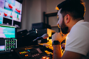 Man at a recording srudio, music production