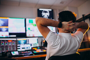 Man at a recording srudio, music production