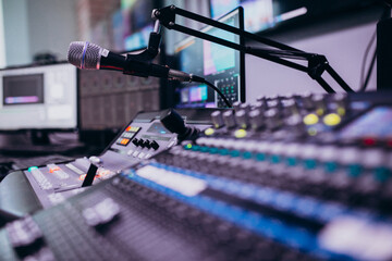 Equipment in an empty musical recording room