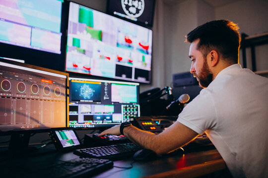 Man at a recording srudio, music production