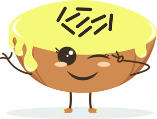 Kue cubit pinched cake Indonesian traditional culinary winking eye peace character vector