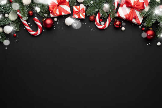 Black background with christmas decorations