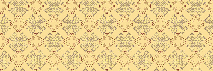 Decorative background pattern in vintage style on beige background. Seamless wallpaper texture. Vector image