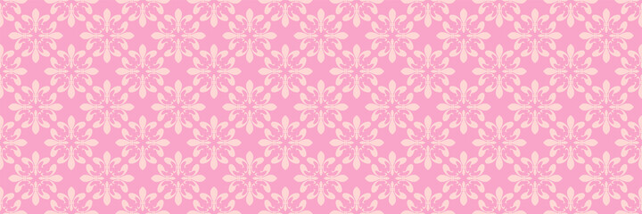 Background pattern with decorative floral ornament on a pink background. Seamless pattern for wallpaper design, texture. Vector image