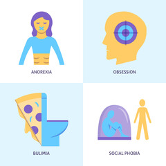 Mental disorders icon set in flat style
