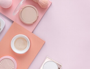 Face powder and brush,make up,flat layot