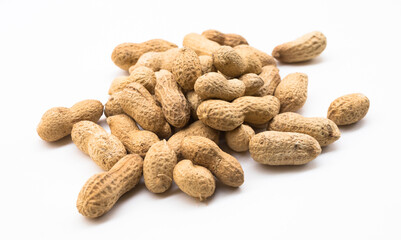 bunch of ecological peanuts on a white background