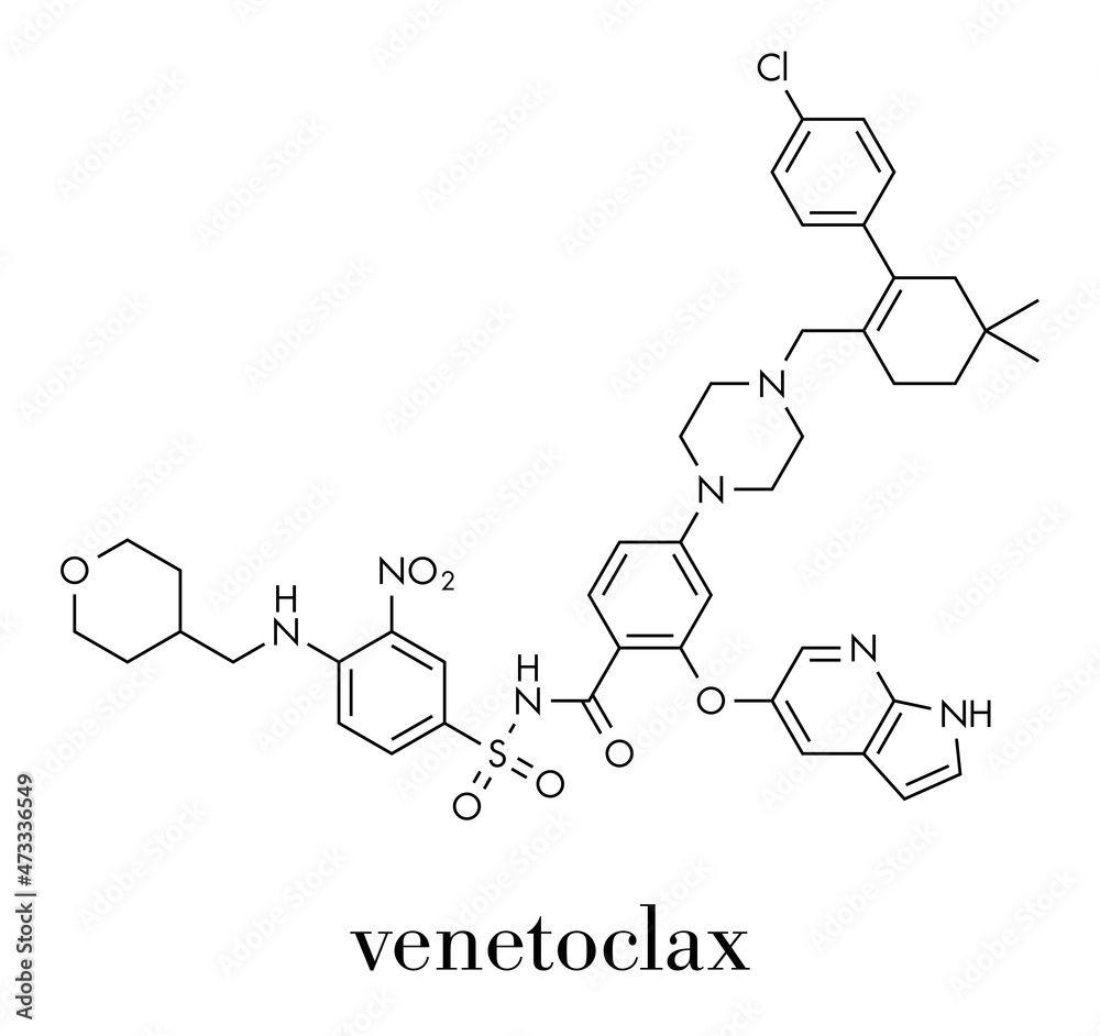 Poster Venetoclax cancer drug molecule (BCL-2 inhibitor). Skeletal formula.