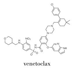 Venetoclax cancer drug molecule (BCL-2 inhibitor). Skeletal formula.