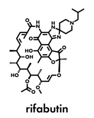 Fototapeta premium Rifabutin tuberculosis drug molecule. Skeletal formula.