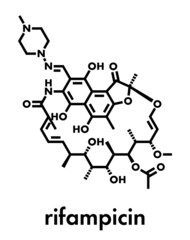 rifampicin (rifampin, rifamycin class) tuberculosis antibiotic molecule. Skeletal formula.