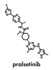 Pralsetinib cancer drug molecule. Skeletal formula.