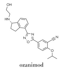 Ozanimod anti-inflammatory drug molecule (S1PR1 modulator). Skeletal formula.