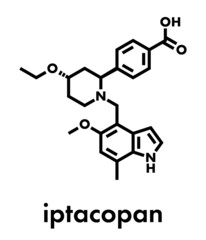 Iptacopan drug molecule. Skeletal formula.