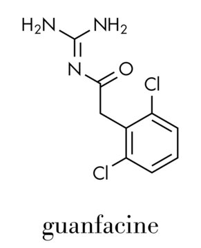 Guanfacine ADHD drug molecule. Skeletal formula.