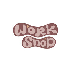 Hand drawn lettering for pottery school.Decoration speech bubble.Expression for wall and t-shirt.doodle emblem logo isolated.gentle colour.Hobby decorative symbol sticker.work shop print