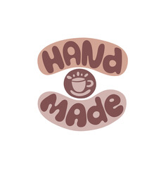 Hand drawn lettering for pottery school.Decoration speech bubble.Expression for wall and t-shirt.doodle emblem logo isolated.gentle colour.Hobby decorative symbol sticker.hand made cup