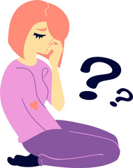 Flat color illustration, red haired girl sitting