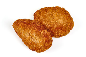 Fried cutlets in bread crumbs, Isolated on white background.
