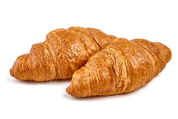 Freshly baked croissants, isolated on white background.