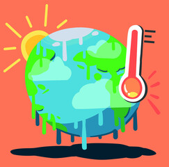 Flat color illustration, the Earth is melting